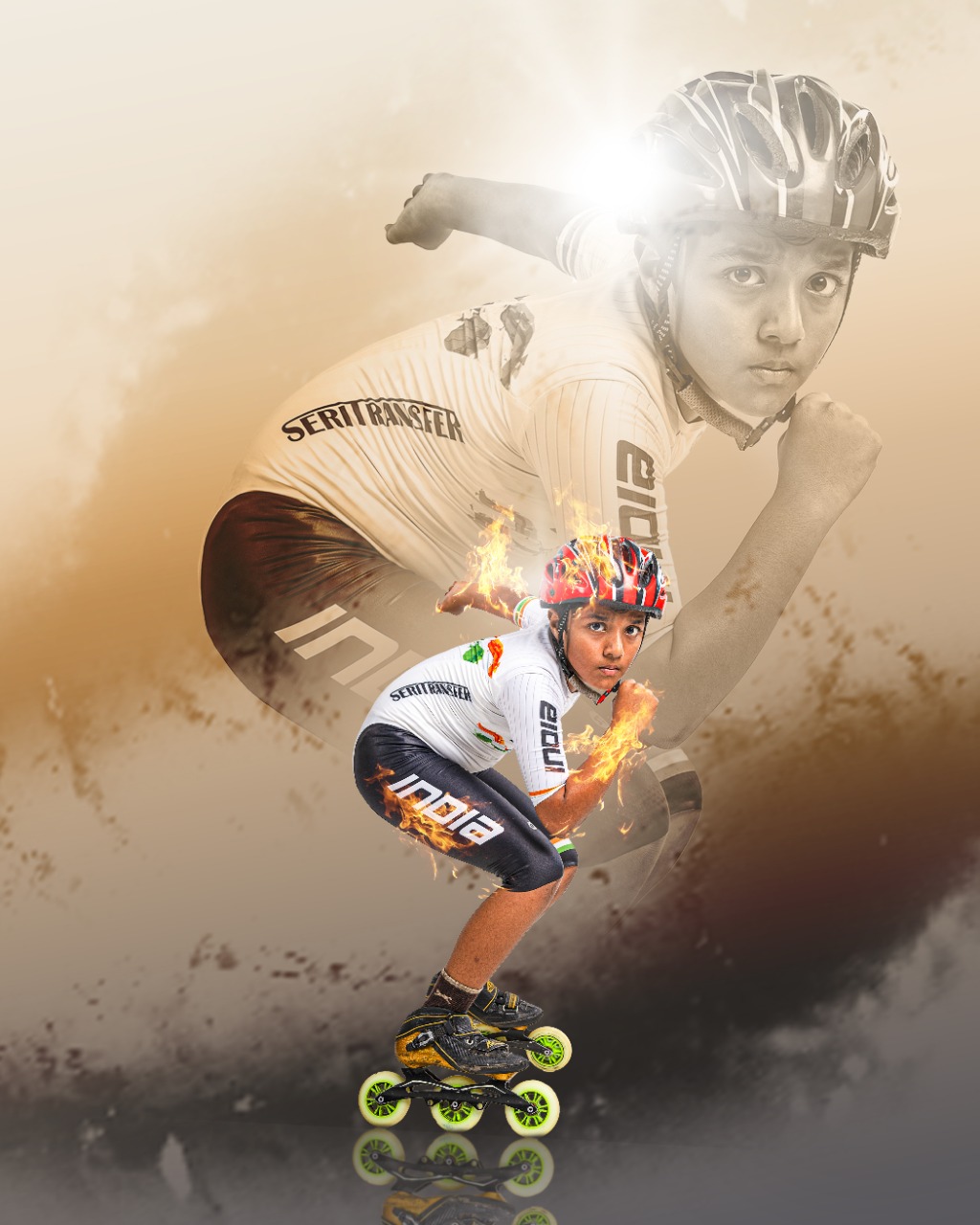 Skater performing tricks on skating rink